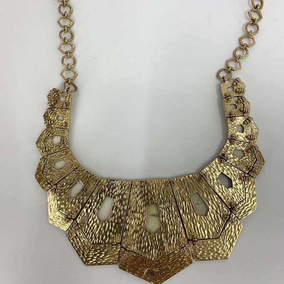 Akola Gold Tone & Bone Hexagon Bib Necklace *AS IS* - Picture 4 of 10